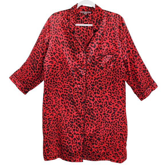 Morgan Taylor Intimates Red Animal Print Satin Oversized Lounge Shirt Women’s XL - Picture 1 of 7